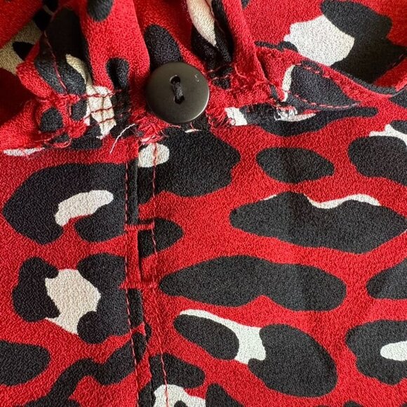 A.L.C. Michaela 100% Silk Red Cheetah Print Ballon Sleeve True Wrap Mini Dress - Picture 13 of 17